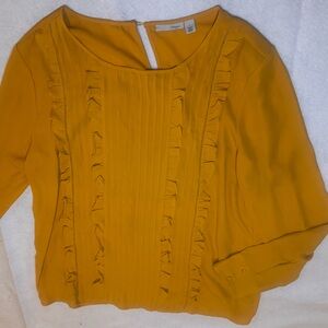 Halogen Women’s Ruffle Front Long Sleeve Blouse - Mustard Yellow - Size Large